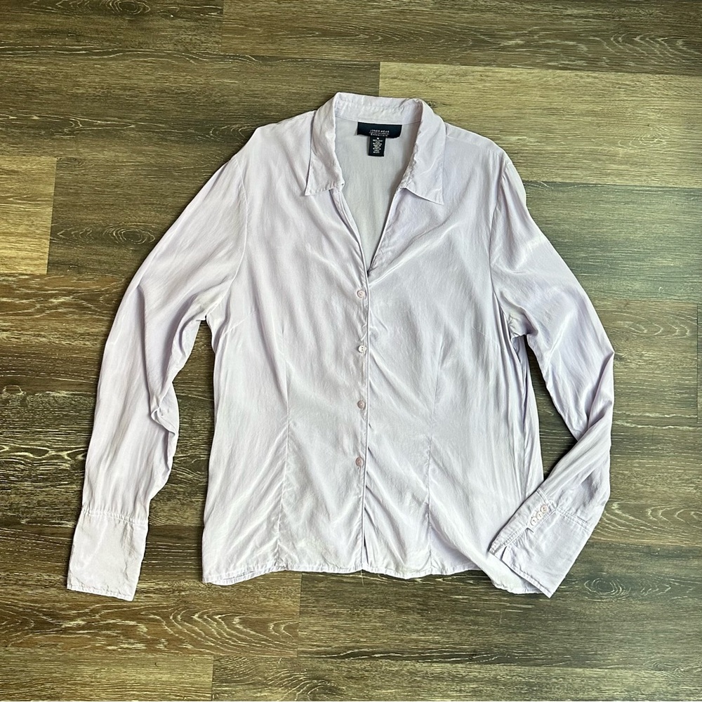 Jones Wear Essentials 100% Silk Blouse Lavender Purple Size 16 Button Down Top